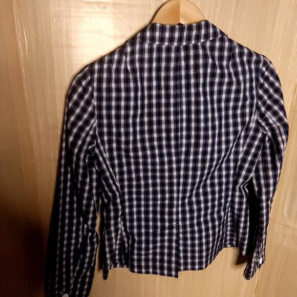 Banana Republic Petite Womens Blue White Plaid Lightweight Blazer XSP - Picture 2 of 10